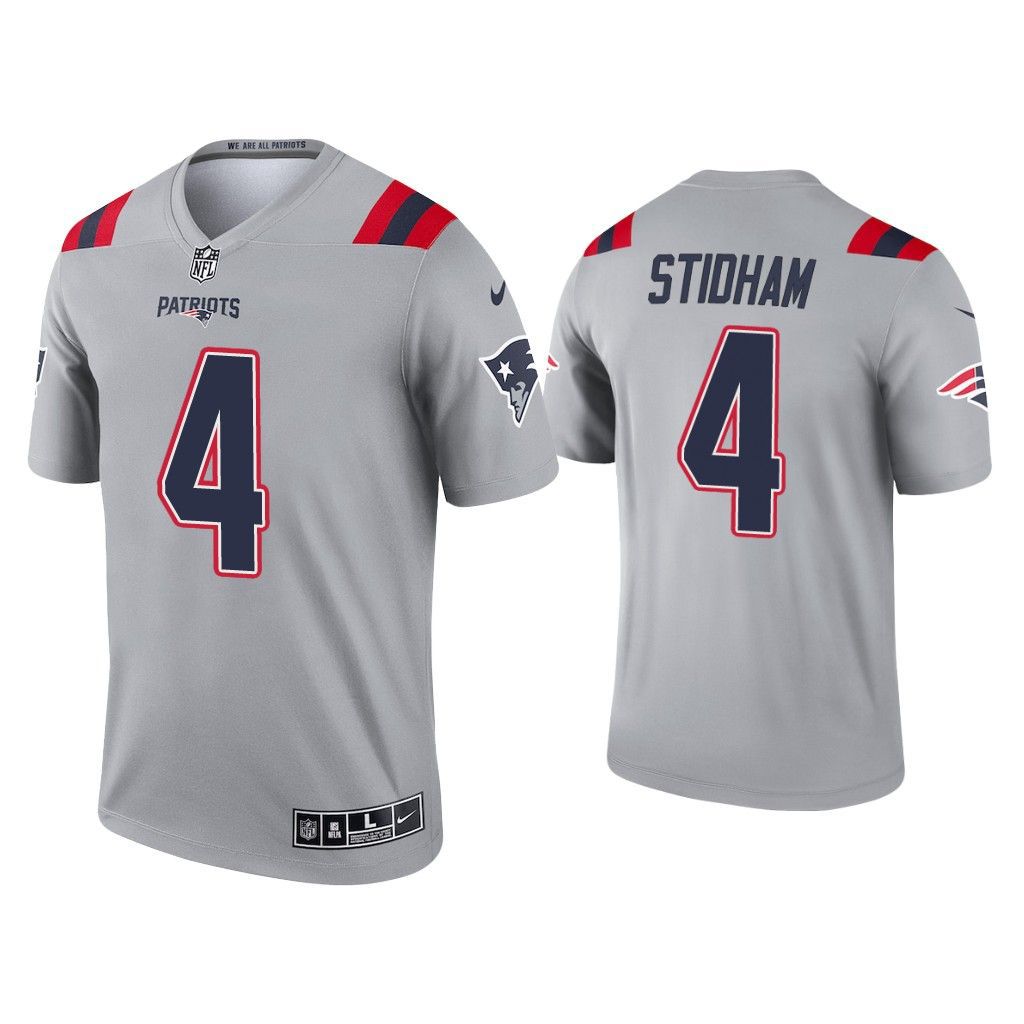 Men New England Patriots 4 Jarrett Stidham Nike Grey Inverted Legend NFL Jersey